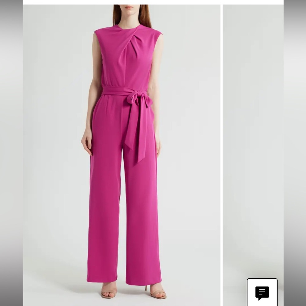 Tahari ASL Fuchsia Sleeveless Belted Jumpsuit